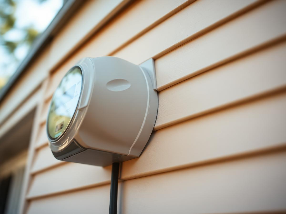 Residential electricity meter installed on the exterior wall of a home