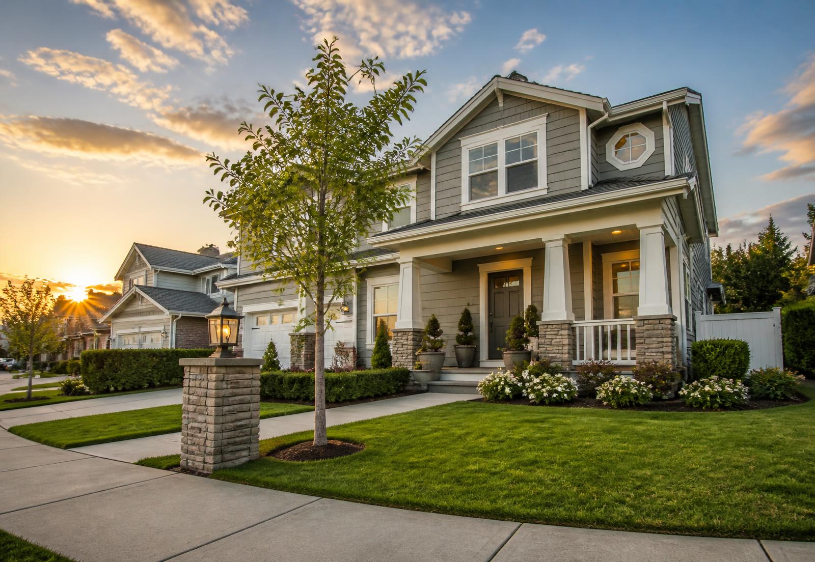 Residential home in an American neighborhood where utility service can be transferred