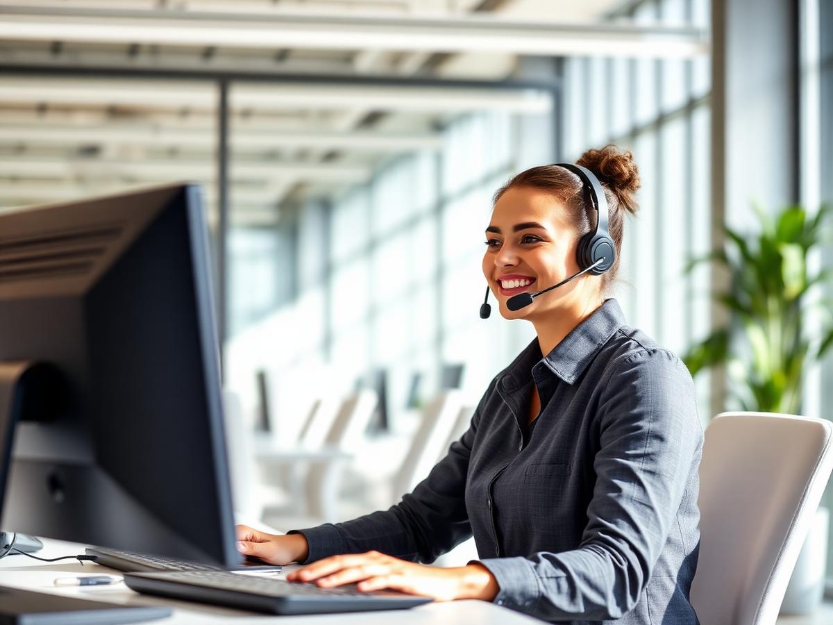 Utility assistance representative speaking with a customer by phone